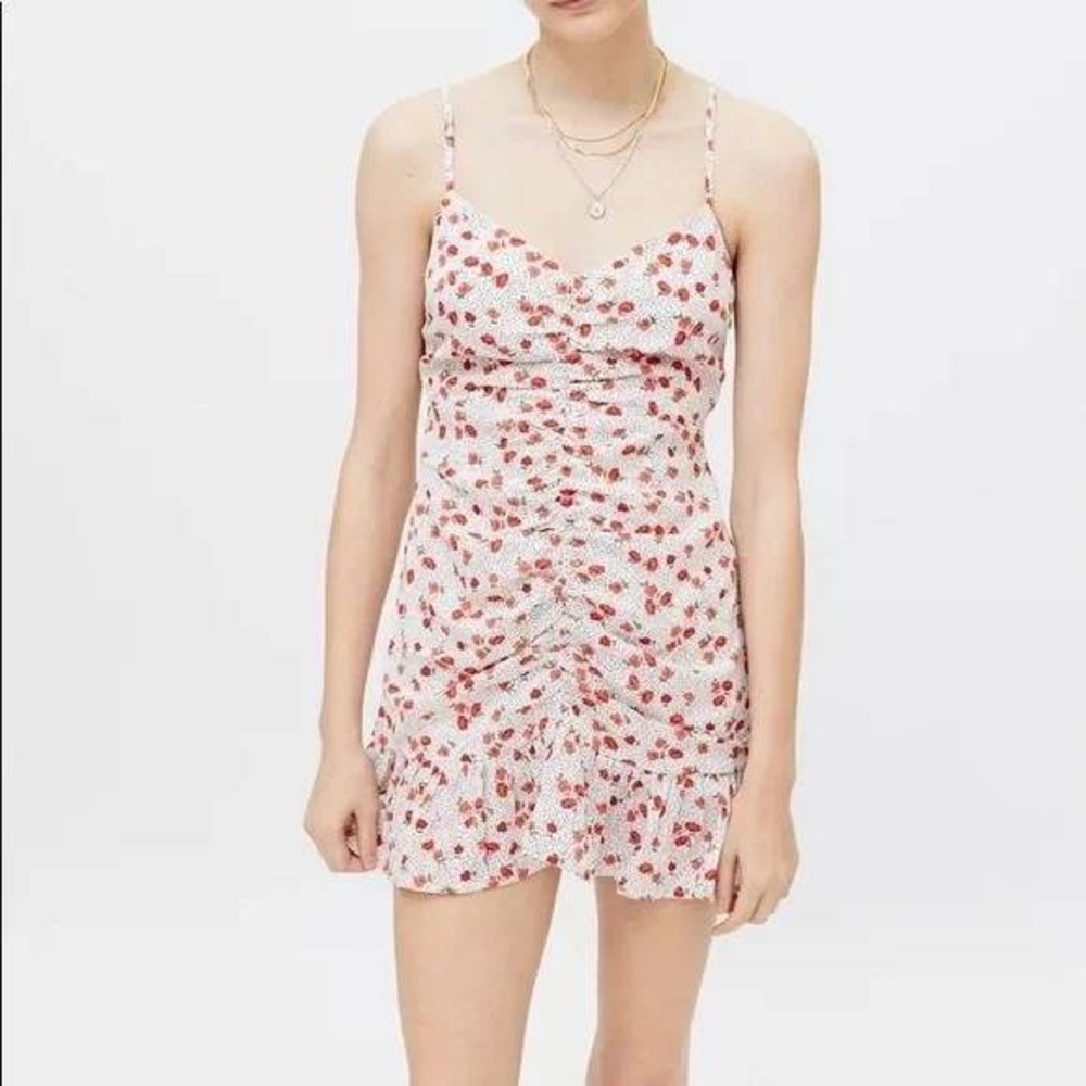 Urban Outfitters Floral Polka Dot Ruched Mini Dress White Red Medium
